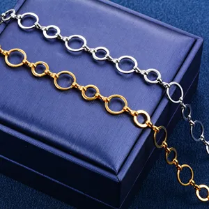 Collar de Acero Inoxidable Hecho a Mano de 10 mm, Cadena de Eslabones Circulares Redondos para Mujeres y Hombres, Gargantilla Geométrica Chapada en Oro, Joyería de Metal - Product Image 3