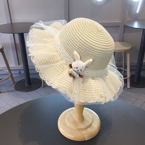 Daily Beach Sunscreen Wind Protection for <strong>Children</strong> Little Girl's Big Brim Floppy <strong>Fisherman</strong> Lace <strong>Hat</strong> Striped Fur Casual