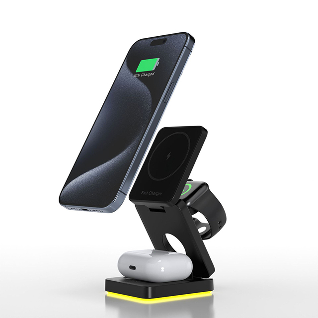 Fast Wireless Charger Foldable Three in One Wireless Charging Station 3 in 1 Magnetic Wireless Charger Stand Compatible