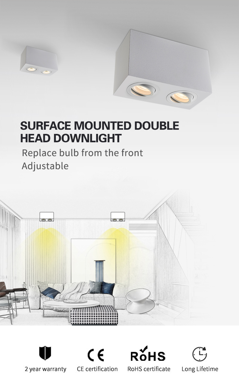 RoHS LED Ceiling Spotlights Surface Mounted Indoor Led Twin Head Spotlights