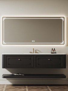 Meuble de salle de bain style crème français avec lavabo intégré en ardoise thermoformée, lavabo intelligent pour salle de bain - Product Image 1