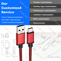 Kabel USB-A ke Type-C LUNG KAY 3ft 5A Pengisian Cepat Kabel Data Tembaga Murni Sinkronisasi Data Kabel USB C 60W dengan Jalinan Nilon untuk Android