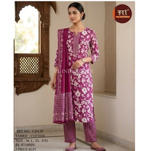 Ensemble salwar kameez en coton brodé, très vendu, avec un design magnifique pour les fêtes et les festivals, disponible au prix export. - Product Image 1
