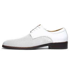 Chaussures Oxford en cuir véritable pour hommes, blanches, bout rond, respirantes, chaussures de bureau d'été, à lacets, semelle en caoutchouc - Product Image 3