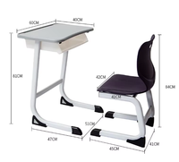 Ensemble Chaise et Bureau Scolaire Minimaliste en Métal, Table d'Étude à Cadre Blanc avec Boîte à Livres, Siège Moulé Facile à Nettoyer à 1 Tiroir, Mobilier Enfant