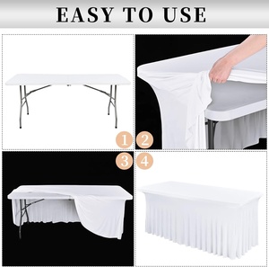 Nappe de <span class=keywords><strong>table</strong></span> personnalisable en spandex vert foncé de 8 pieds, imperméable, pour mariage, buffet, banquet, événements pliants - Product Image 3