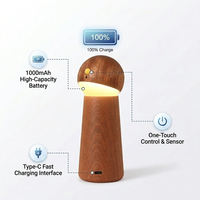 Lampe de table LED moderne en bois à commande vocale intelligente, blanc cassé, batterie rechargeable 1000 mAh, base séparable, gradation tactile