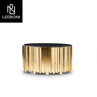 Mármol negro de lujo con base de acero inoxidable dorado, juego de mesa de centro, mesa de centro redonda superior de mármol