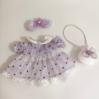 [Uniquement en tissu] Robe de princesse attrayante pour poupée en peluche de 24 cm, robe en gaze violette fluorescente en forme de cœur, sac à bandoulière.