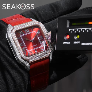 Orologio Meccanico in Moissanite per <span class=keywords><strong>Uomo</strong></span>/Donna, <span class=keywords><strong>Acciaio</strong></span> Inossidabile <span class=keywords><strong>D</strong></span> VVS1, Supera il Test del Diamante, Cinturino in Pelle, Impermeabile, Lussuoso - Product Image 4