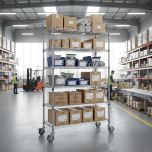 Étagère industrielle à 6 niveaux en fil d'acier, réglable et durable, avec roulettes pour entrepôt - Product Image 3