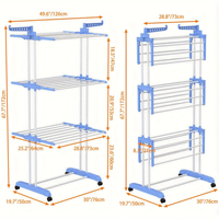 Séchoir à linge multifonctionnel 4 niveaux peu encombrant, pliable et extensible, grande étagère mobile avec roulettes