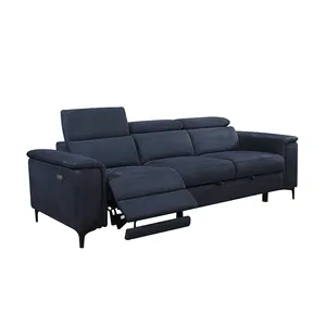 Kain beludru biru kelas atas 3 kursi sofa ruang tamu dengan pengisian daya usb kursi malas tempat tidur sofa tarik keluar