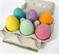 Œufs de Pâques en feutre de laine couleur unie avec carton à œufs en papier, œufs en feutre pastel macaron pour le jeu de la chasse aux œufs de Pâques et garnitures de paniers