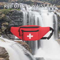 Nouvelle tendance, sac banane utilitaire portable rouge Oxford imperméable avec fermeture éclair, réglable, avec logo personnalisé, pour la survie et les premiers secours