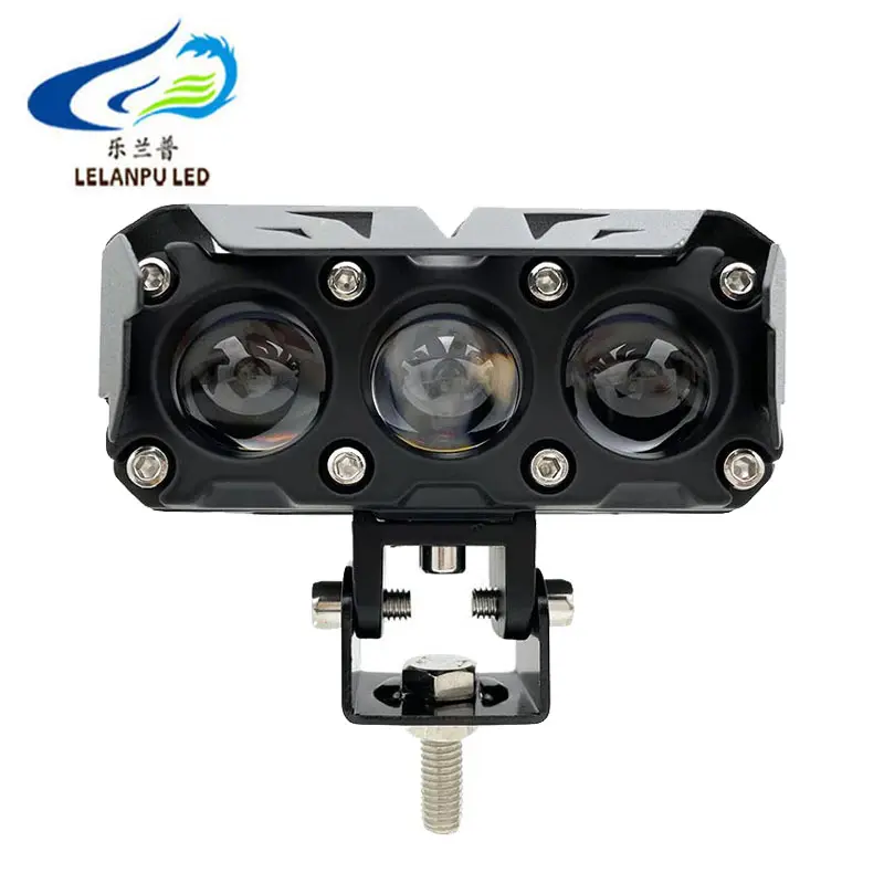 Lampu sorot Led sepeda motor 3D 4 inci, lampu sorot Mini mengemudi warna ganda lampu LED Hi/rendah 3 lensa