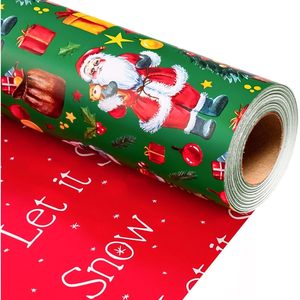 Christmas <b>Wrapping</b> <b>Paper</b> Reversible Green Santa Design 17 In X 32.8 Ft Gift Craft Packaging Recyclable - Product Image 1