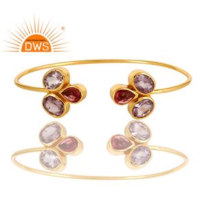 Handmade Gold Plated Brass Cuff <b>Bracelets</b> Girls Fashion Jewelry Amethyst Pink Hydro Gemstone <b>Bracelet</b> Wholesale - Product Image 2