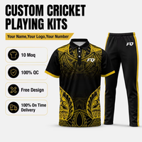Vente en gros de kits de cricket personnalisés, polos aborigènes maoris, uniformes d'équipe de club noir et or, vêtements de sport en polyester à 3 boutons
