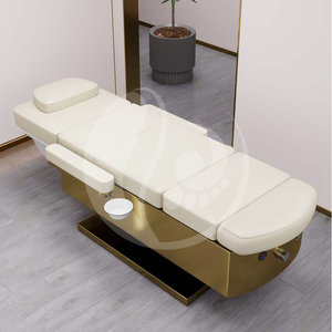 Lettino da Salone Moderno di Lusso con Base Dorata per Lavaggio Capelli Terapia ad Acqua Pedicure e Shampoo Elettrico Bianco - Product Image 5