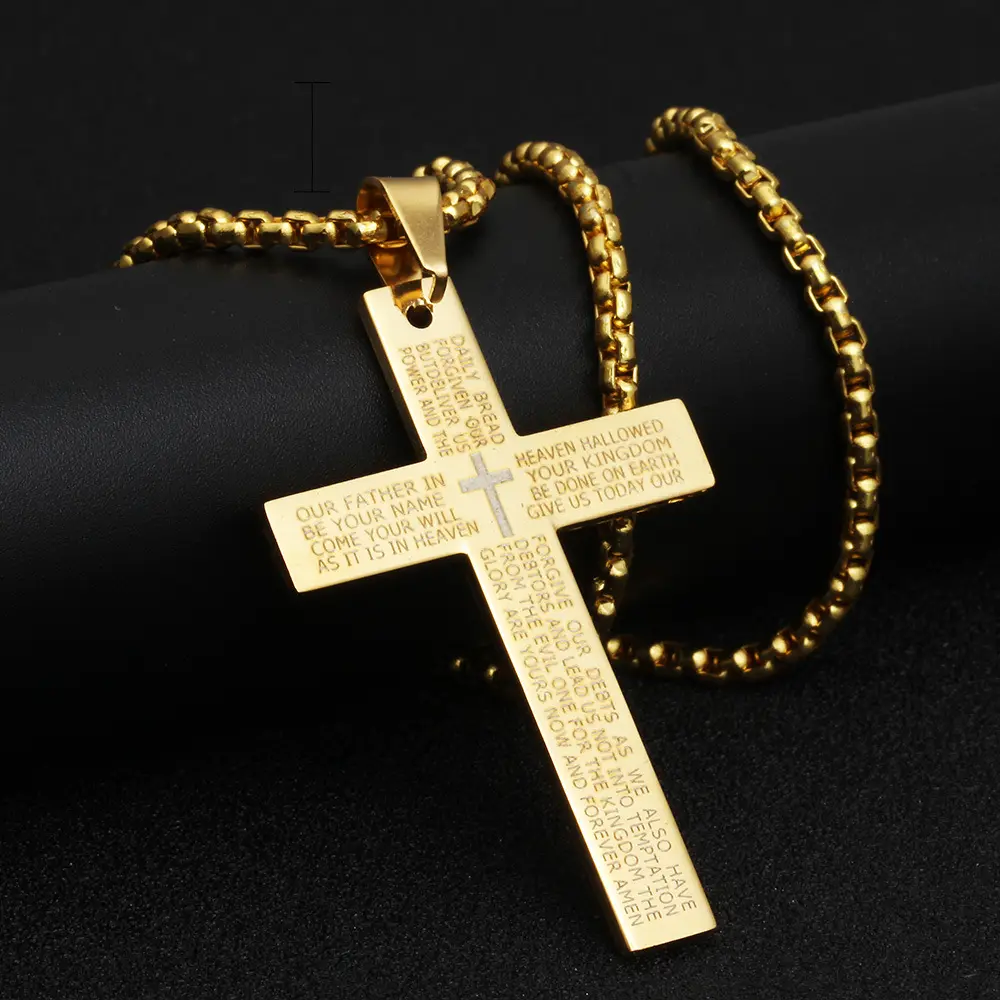 Retro Christian Jesus Single Titan Schrift Kreuz Halskette Edelstahl Schwarz Gebet Choker Kreuz Anhänger für Männer Kragen