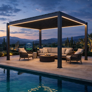<span class=keywords><strong>Pergola</strong></span> <span class=keywords><strong>bioclimatique</strong></span> motorisée autoportante en aluminium à design moderne, avec lames orientables, cadre étanche thermolaqué, garantie 10 ans - Product Image 3
