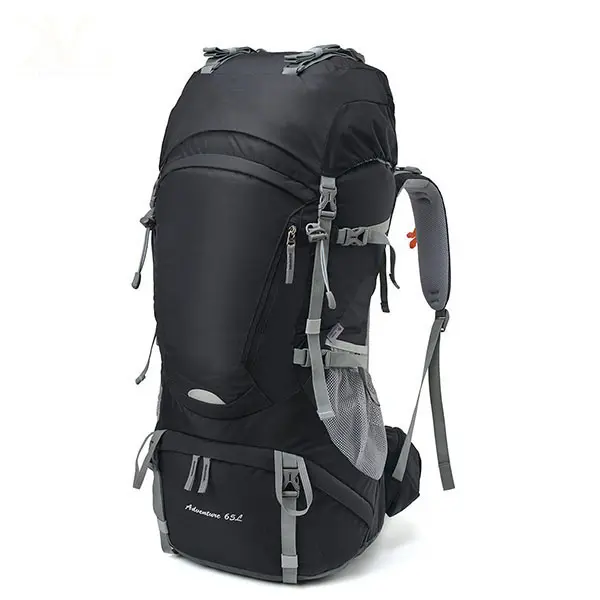 カスタム65L内部フレーム耐水性ハイキングバックパック、レインカバー付き旅行および登山バッグ