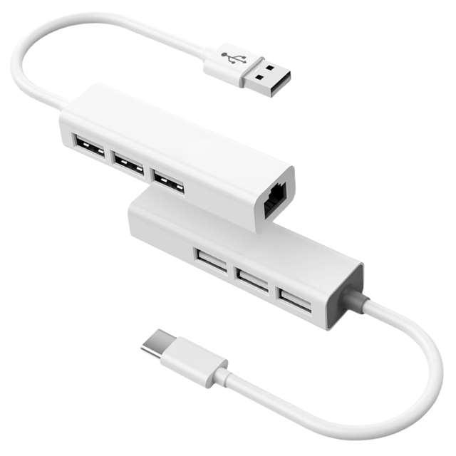 Multi Type C to USB Hub 3 Ports USB 2.0 With RJ45 Ethernet Internet Network Adapter USB Splitter Adapter for Macbook Smartphone