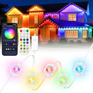 Guirlandes lumineuses de Noël permanentes IP68 LED en aluminium, à points de pixels, effet pierre précieuse, pour extérieur, avec contrôle sans fil, multifonction, rechargeables - Product Image 1