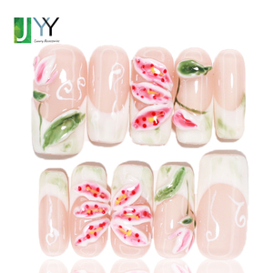 <span class=keywords><strong>Uñas</strong></span> Acrílicas Cuadradas Largas con Diseño Estético Personalizado, <span class=keywords><strong>Pintadas</strong></span> a Mano, con Flores Tropicales en 3D, con Logotipo - Product Image 2