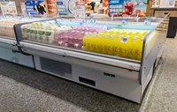 Vitrine Réfrigérée Commerciale Monotempérature à Îlot, Vitrage Plat, Promotionnelle, pour Supermarché, Fruits, Yaourts, Boissons