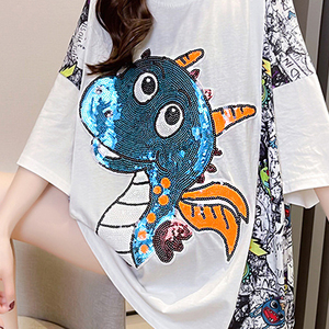 T-<span class=keywords><strong>shirt</strong></span> à paillettes OEM vente en gros Patch de broderie personnalisé avec logo brillant à paillettes 100% coton T-<span class=keywords><strong>shirt</strong></span> pour femmes brodé en 3D de haute qualité - Product Image 4