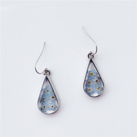 Anting Resin Transparan Bentuk Tetesan dengan Bunga Kering Buatan Tangan, Anting Bunga Forget-me-not Asli Warna Biru untuk Wanita Grosir