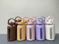 Gobelet en verre monocouche portable de 600 ml avec échelle graduée, manchon en silicone résistant à la chaleur et paille – Cadeau d'affaires pour grossistes