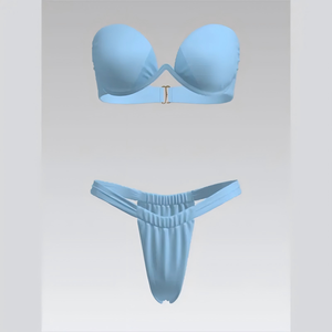 Conjunto de Bikini Moderno de Alto Impacto para Mujer, Personalizado, con Push-Up, Bandeau, Laterales Fruncidos y Tanga, para Boutiques de Playa - Product Image 1