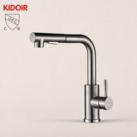 Grifo de Cocina en Forma de L KIDOIR con Cabezal de Rociado de Siete Funciones, Acero Inoxidable 304, Monomando, Níquel Cepillado, cUPC