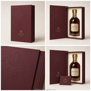 Caja Rectangular Alta para Licores, Superficie Mate Color Borgoña, Gráfico Personalizado de Viñas Doradas para Cognac Premium, Suministro al por Mayor - Product Image 3