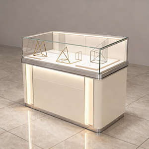 Exhibidor de Joyería Blanco Lechoso con Iluminación LED, Marco y Cajones de Almacenamiento, Vitrina de Relojes de Vidrio con Cerraduras de Seguridad - Product Image 6