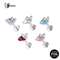 Pendientes Hipoalergénicos para Niños, Grado Implante F136, Titanio, Lindos Pendientes con Forma de Corazón de Conejo, Color Rosa CZ