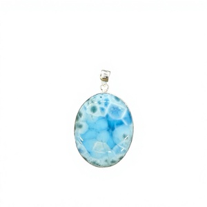 Pendentif en pierre précieuse Larimar naturelle, argent sterling 925, cabochon ovale, bijoux fins faits à la main, fabricant en gros - Product Image 3