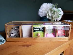 Gỗ tre và Hộp trà acrylic với 5 phần, 14 "x 5" x 3-3/4" - Product Image 2