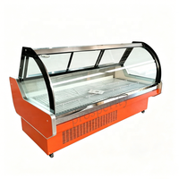 Vitrine réfrigérée pour viande en verre courbé orange à refroidissement direct de 2,0 m, vitrine réfrigérée commerciale pour boucherie