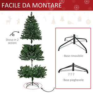 HOMCOM Árbol de Navidad Artificial Plegable con Base Extraíble 180cm-Verde - Product Image 4