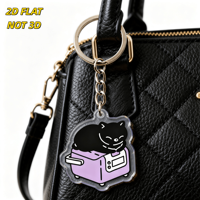 Porte-clés en acrylique Chat Noir sur Grille-pain Violet, Breloque Humoristique de Cuisine pour Amateurs de Chats et Fans d'Esthétique Originale, Design Double Face