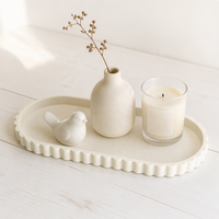 Grand plateau de rangement en silicone à bords ondulés, ovale, cannelé et festonné, pour cosmétiques, bijoux, bougies et rangement de bureau