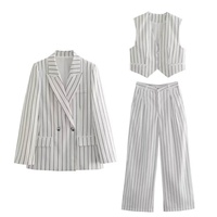Costumes pour femmes, mode d'été, blazer rayé à double boutonnage, rétro élégant, col en V, manches longues, blazer pour femmes