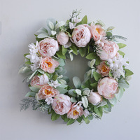 Couronne de pivoines artificielles roses en gros, couronne de fleurs artificielles pour porte d'entrée, décoration de fêtes et de mariages à domicile