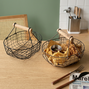 Cesta de almacenamiento redonda de metal con asa, contenedor de alimentos de estilo industrial, cesta de alambre de hierro duradera para uso en la cocina - Product Image 3