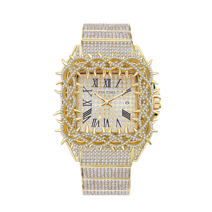 Reloj PIN <span class=keywords><strong>TIME</strong></span> PT2627 de Moda Estilo Hip-Hop para Hombre, Diseño Cuadrado Verde con Diamantes, Resistente al Agua 30M, Luminoso, de Cuarzo - Product Image 1