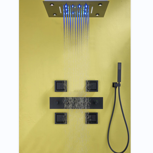 Pommeau de douche carré haute pression, de luxe, pour salle de bain, avec LED, <span class=keywords><strong>couverture</strong></span> complète, modèle cascade, couleur noire - Product Image 4